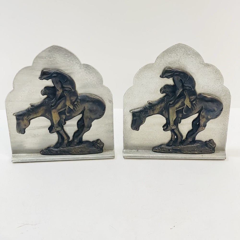 Vintage Western Cowboy Native American End‎ Of The Trail Metal Bookends